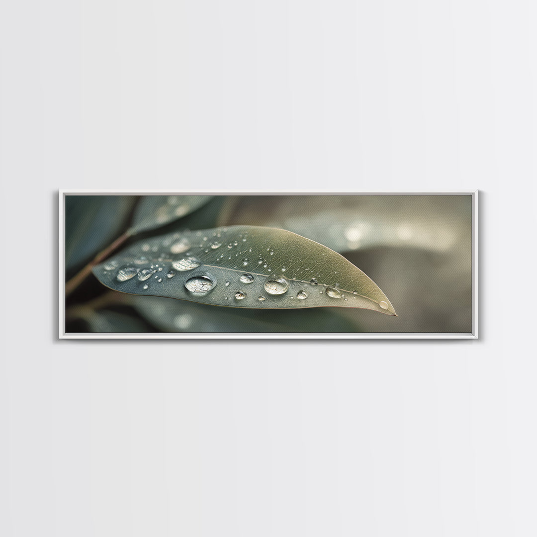 Rain Drops on a Large Green Leaf Canvas Print, Nature Art, Living Room Wall Art, Living Room Decor, Fine Art, Nature, NAT-3x1-25