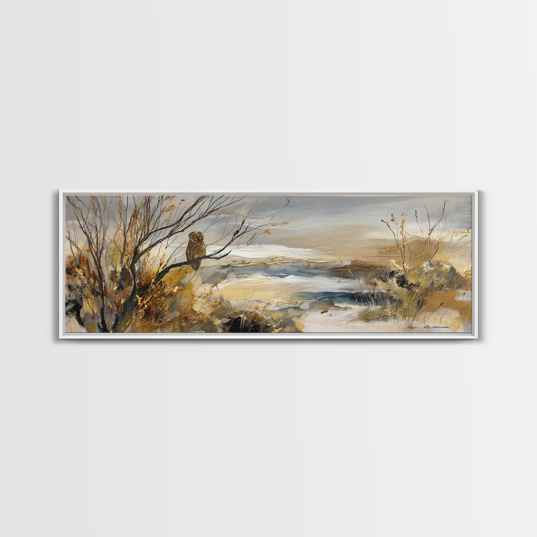 Owl in Moonlit Branches Canvas Print, Nature Art, Art Print, Living Room Decor, Oil Painting, Nature, Printable Wall Art, NAT-3x1-35