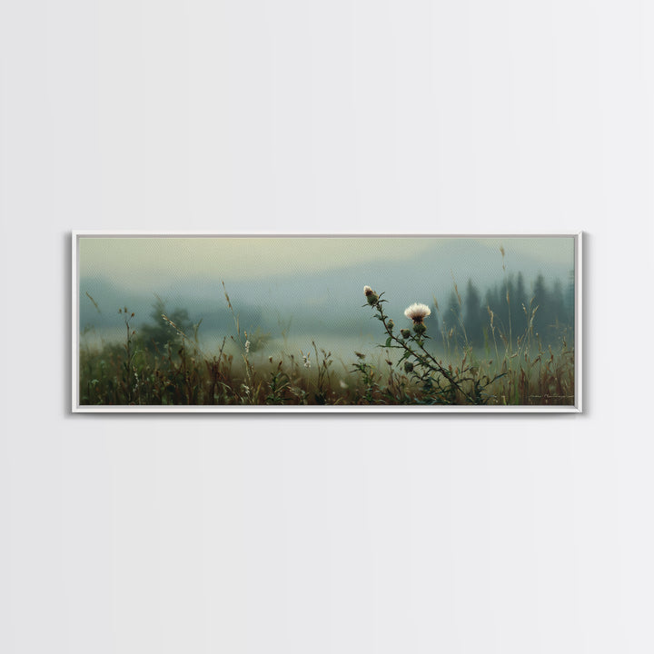 Butterfly Resting on a Blooming Thistle Framed Canvas Print, Nature Art, Neutral Decor, Living Room Decor, Fine Art, Nature, NAT-3x1-44