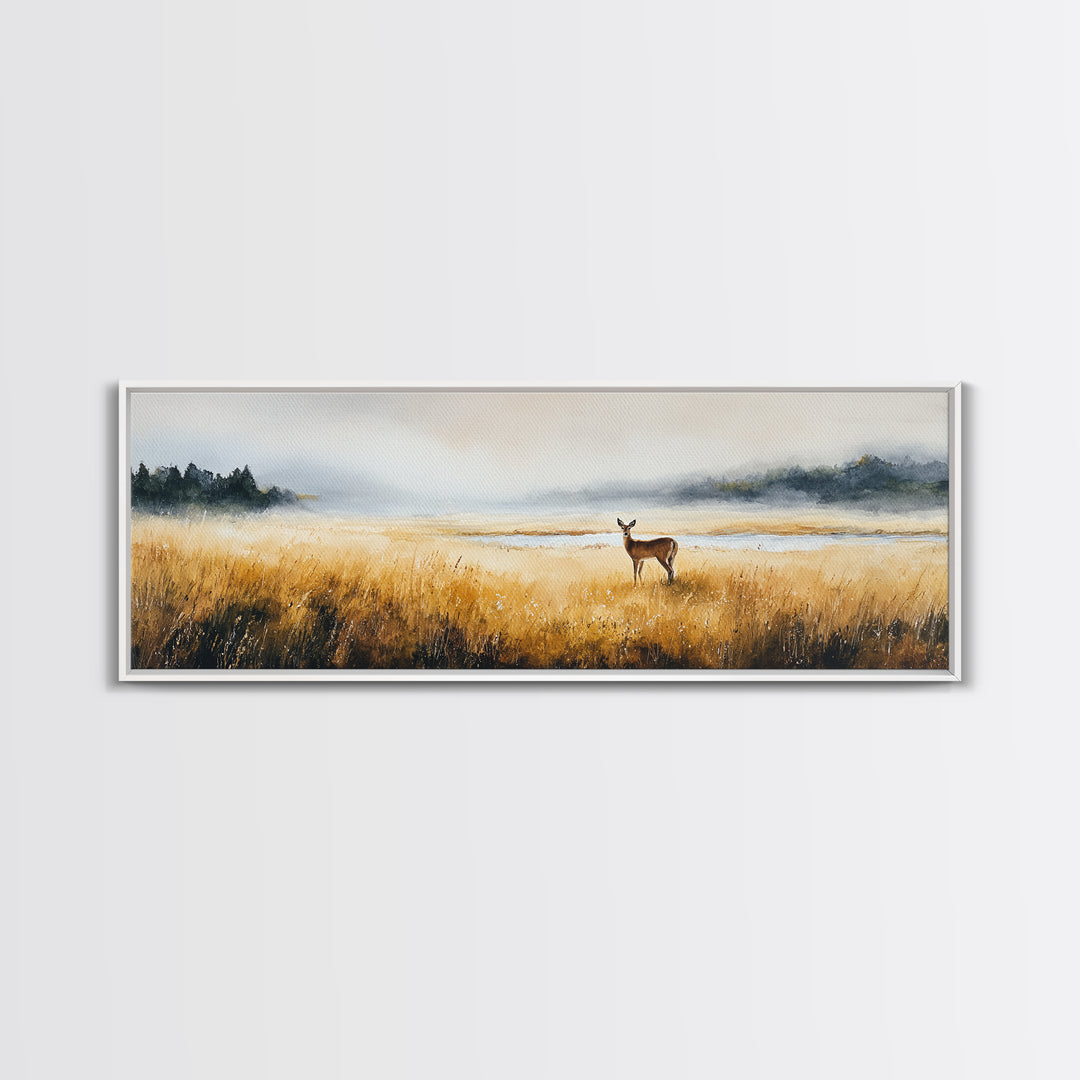 Deer Standing in a Golden Field Canvas Print, Nature Art, Art Print, Living Room Decor, Fine Art, Nature, Printable Wall Art, NAT-3x1-48