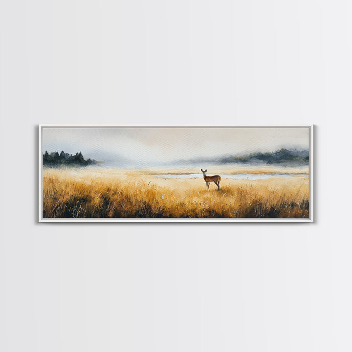 Deer Standing in a Golden Field Canvas Print, Nature Art, Art Print, Living Room Decor, Fine Art, Nature, Printable Wall Art, NAT-3x1-48