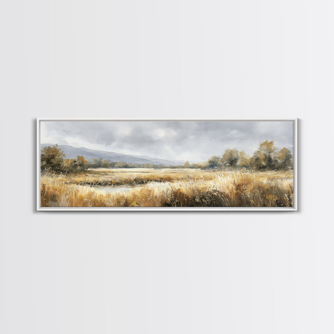 Sunrise Through Tall Grass and Wildflowers Framed Canvas Print, Nature Art, Wall Decor, Living Room Decor, Oil Painting, Nature, NAT-3x1-51
