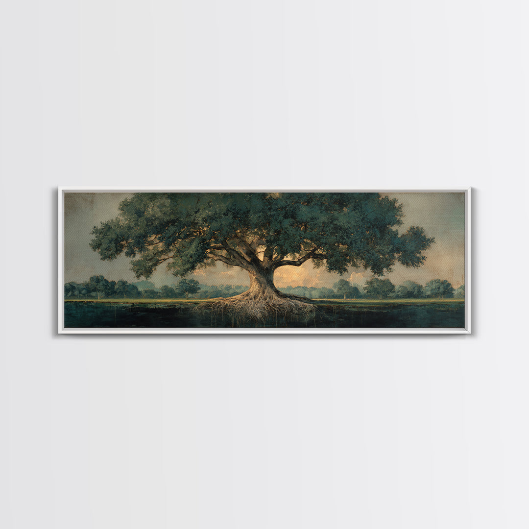 Tree of Life Framed Canvas Print, Nature Art, Living Room Decor, Oil Painting, Nature, Framed Art, Wood Wall Art, NAT-3x1-55