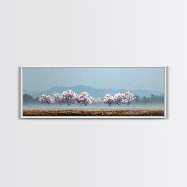 Spring Cherry Blossoms Framed Canvas Print, Nature Art, Textured Painting, Living Room Decor, Fine Art, Nature, NAT-3x1-56