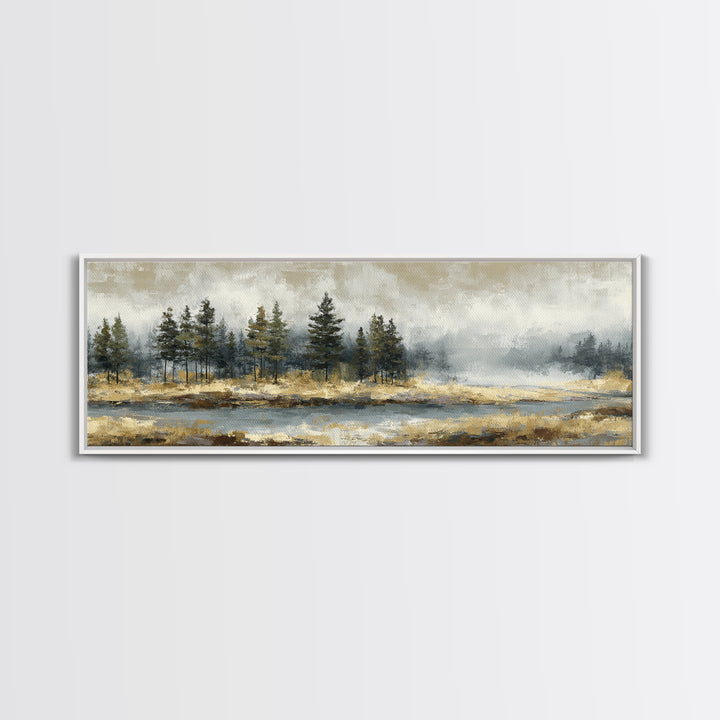 Moody Pine Forest Framed Canvas Print, Nature Art, Mountain Wall Art, Living Room Decor, Fine Art, Nature, Fine Art Print, NAT-3x1-57