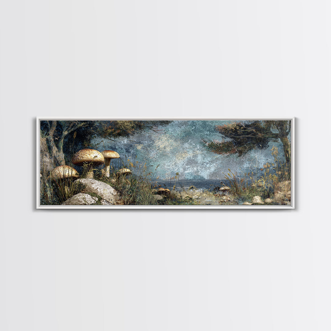 Mushroom Cluster in Enchanted Woodland Canvas Print, Nature Art, Original Painting, Living Room Decor, Fine Art, Nature, NAT-3x1-71