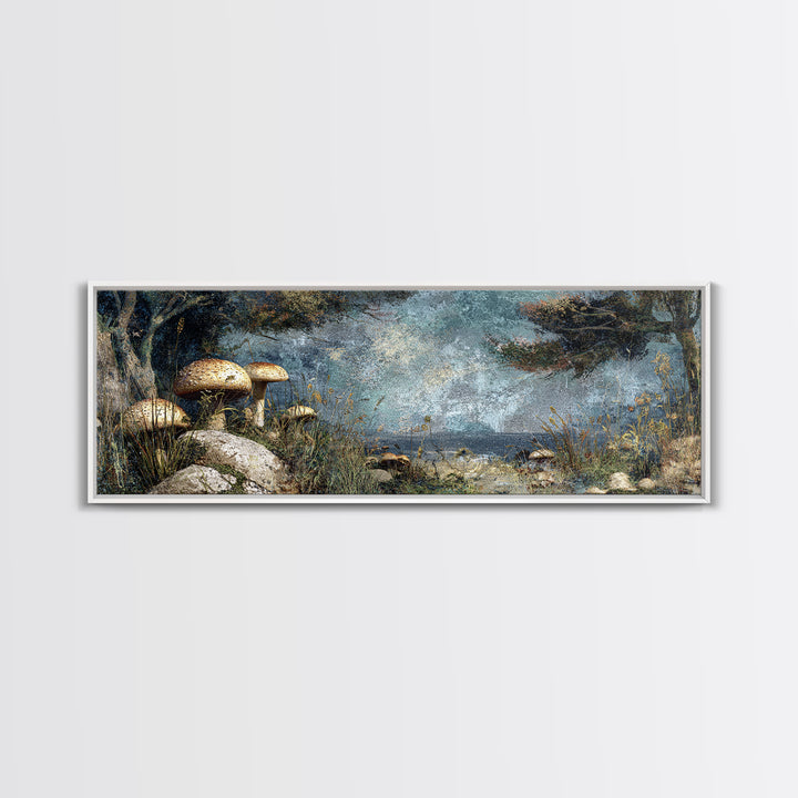 Mushroom Cluster in Enchanted Woodland Canvas Print, Nature Art, Original Painting, Living Room Decor, Fine Art, Nature, NAT-3x1-71