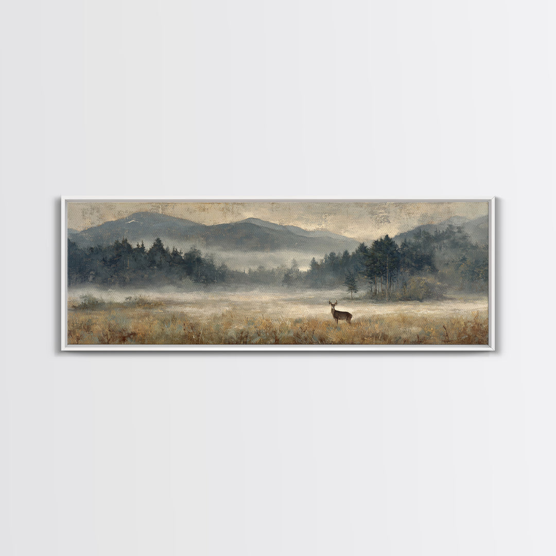 Deer Standing in a Golden Field Framed Canvas Print, Nature Art, Wall Art, Living Room Decor, Fine Art, Nature, Wood Wall Art, NAT-3x1-72