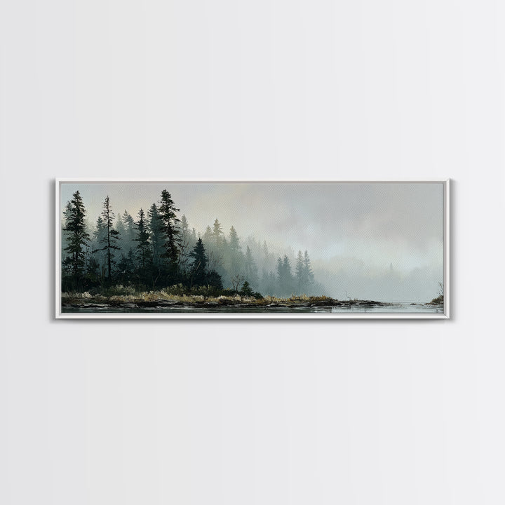 Moody Pine Forest Framed Canvas Print, Nature Art, Floral, Living Room Decor, Fine Art, Nature, Moss Art, Landscape Art, NAT-3x1-9