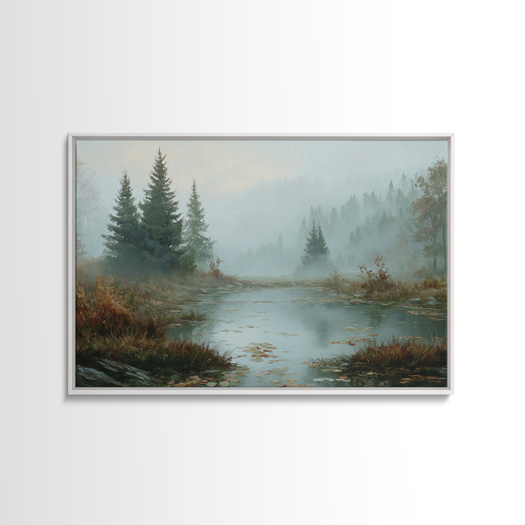 Autumn Leaves Floating on Quiet Stream Framed Canvas Print, Nature Art, Framed Art, Living Room Decor, Fine Art, Nature, NAT-3x2-10