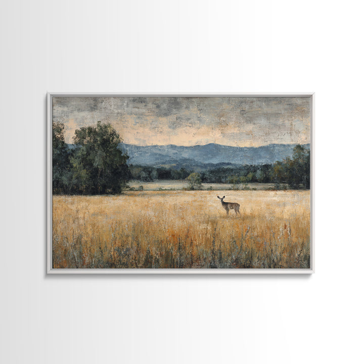 Deer Standing in a Golden Field Canvas Print, Nature Art, Wood Wall Art, Living Room Decor, Nature, Digital Download Art, NAT-3x2-12