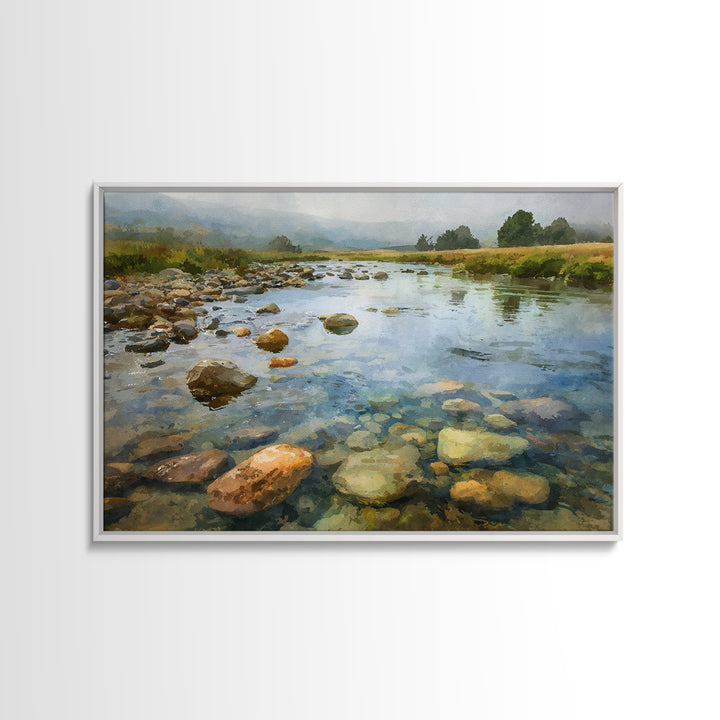 River Stones under Clear Shallow Water Canvas Print, Nature Art, Watercolor Painting, Living Room Decor, Fine Art, Nature, NAT-3x2-17