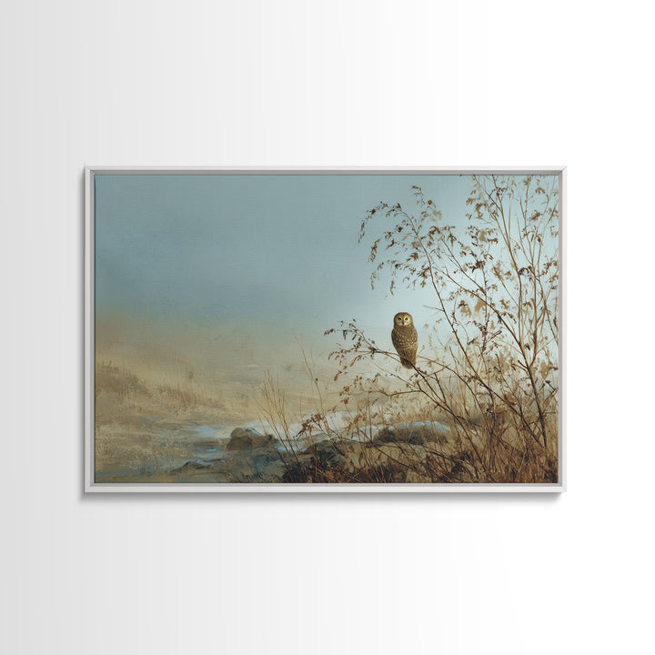 Owl in Moonlit Branches Framed Canvas Print, Nature Art, Watercolor Painting, Living Room Decor, Oil Painting, Nature, NAT-3x2-23