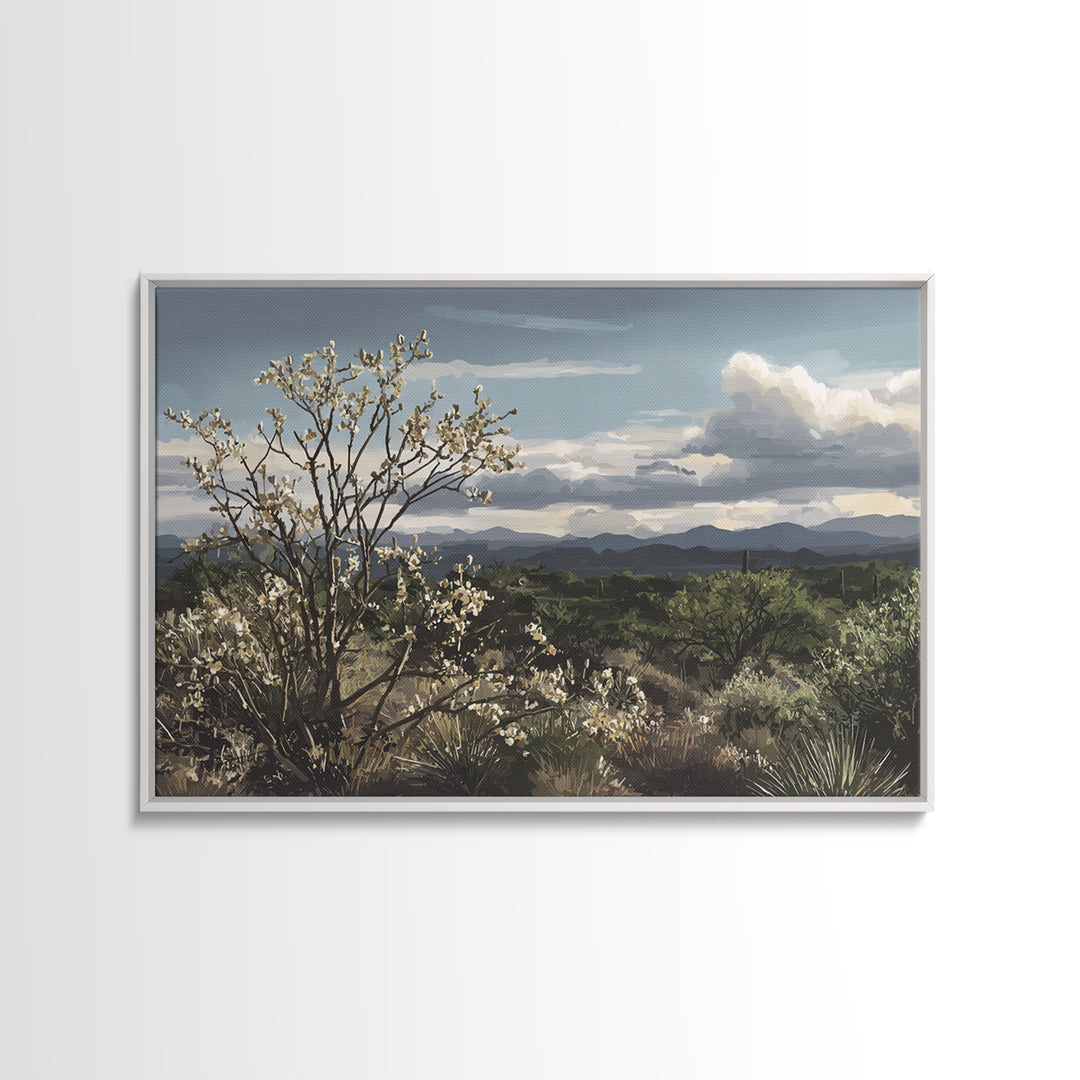 Desert Cactus Blooming After Rain Framed Canvas Print, Nature Art, 3d Wall Art, Living Room Decor, Watercolor Art, Nature, NAT-3x2-24
