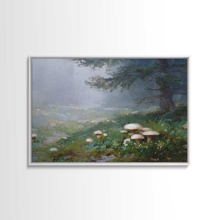 Mushroom Cluster in Enchanted Woodland Framed Canvas Print, Nature Art, Bird Wall Art, Living Room Decor, Fine Art, Nature, NAT-3x2-35