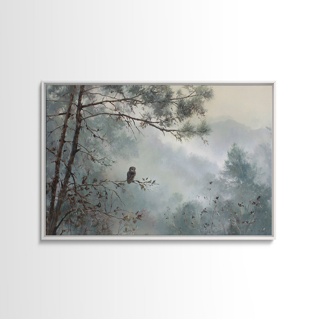 Owl in Moonlit Branches Framed Canvas Print, Nature Art, Room Decor, Living Room Decor, Fine Art, Nature, Wall Hangings, NAT-3x2-47