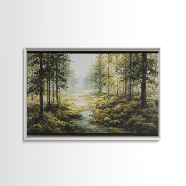 Sunlit Forest Path Framed Canvas Print, Nature Art, Living Room Wall Art, Living Room Decor, Oil Painting, Nature, NAT-3x2-5