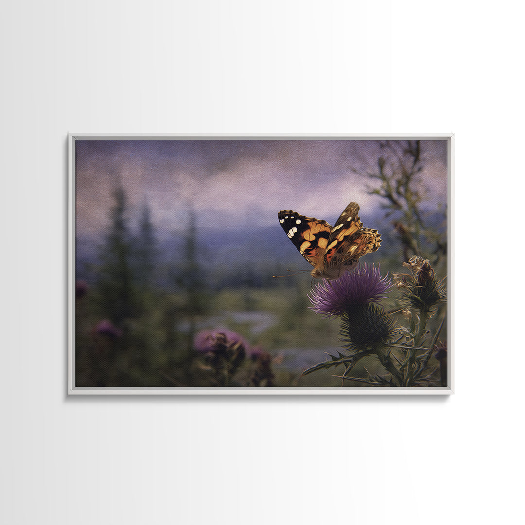 Butterfly Resting on a Blooming Thistle Canvas Print, Nature Art, Landscape Print, Living Room Decor, Fine Art, Nature, NAT-3x2-56