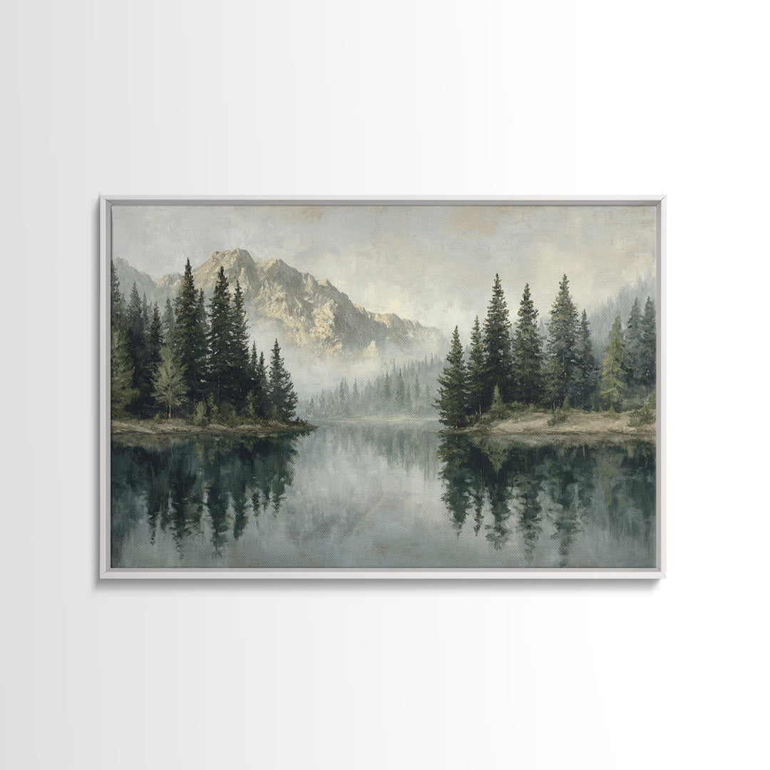 Misty Mountain Lake Canvas Print, Nature Art, Stained Glass Art, Living Room Decor, Nature, Modern Decor, Fine Art Print, NAT-3x2-57