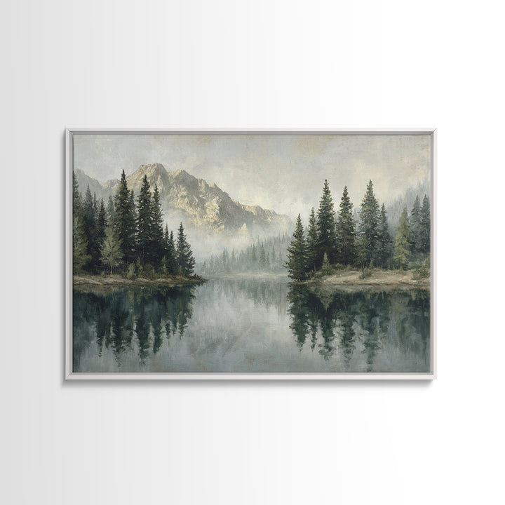 Misty Mountain Lake Canvas Print, Nature Art, Stained Glass Art, Living Room Decor, Nature, Modern Decor, Fine Art Print, NAT-3x2-57