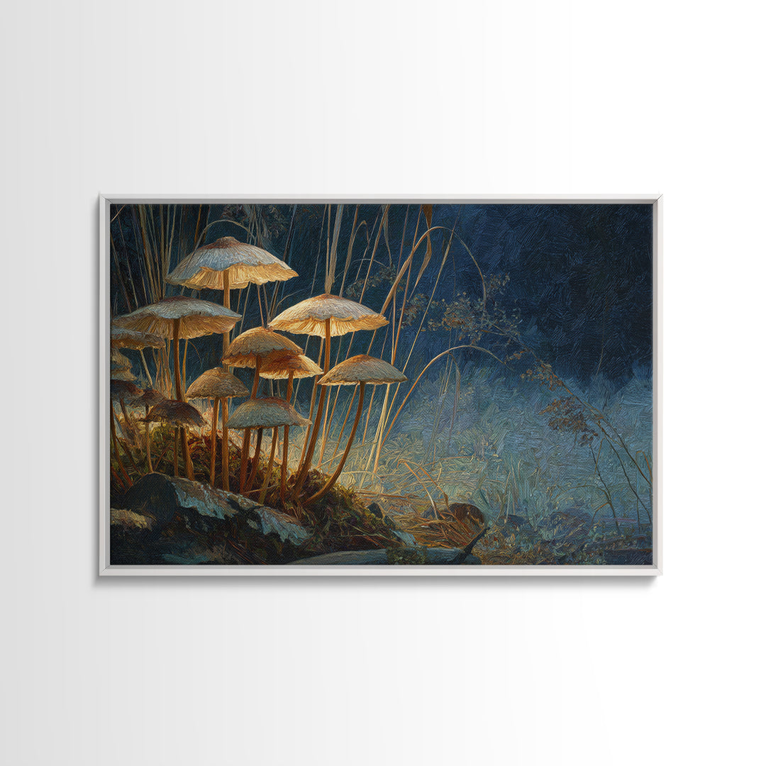 Mushroom Cluster in Enchanted Woodland Framed Canvas Print, Nature Art, Art Print, Living Room Decor, Oil Painting, Nature, NAT-3x2-59