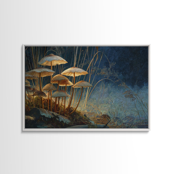 Mushroom Cluster in Enchanted Woodland Framed Canvas Print, Nature Art, Art Print, Living Room Decor, Oil Painting, Nature, NAT-3x2-59