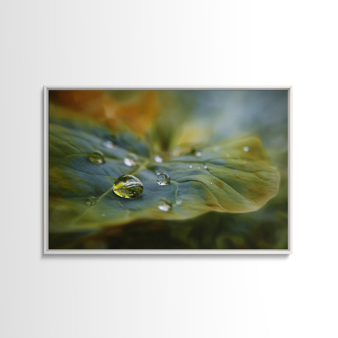 Rain Drops on a Large Green Leaf Canvas Print, Nature Art, Mountain Wall Art, Living Room Decor, Watercolor Art, Nature, NAT-3x2-61