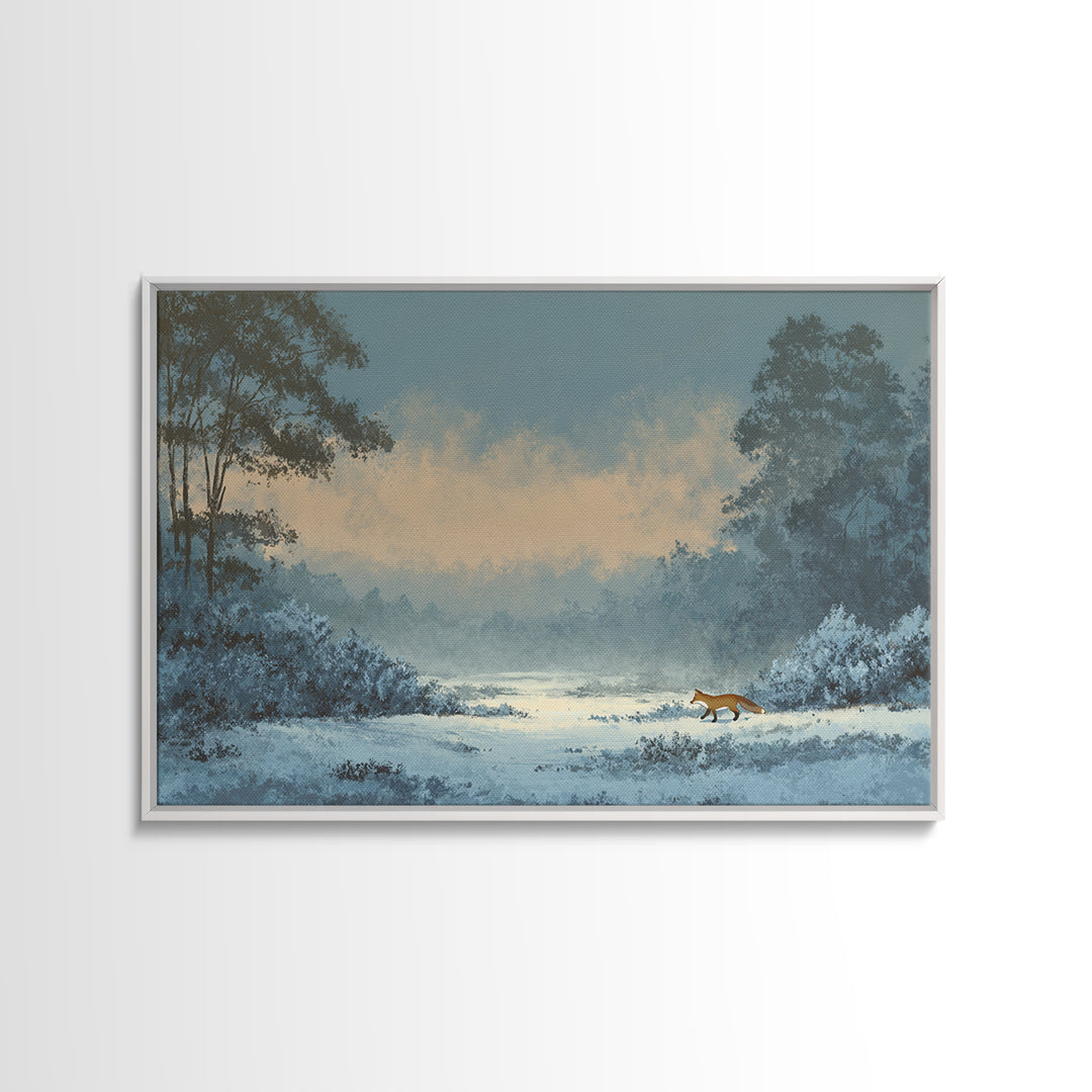 Fox Crossing a Snowy Forest Clearing Canvas Print, Nature Art, Wood Wall Art, Living Room Decor, Nature, Digital Download Art, NAT-3x2-62