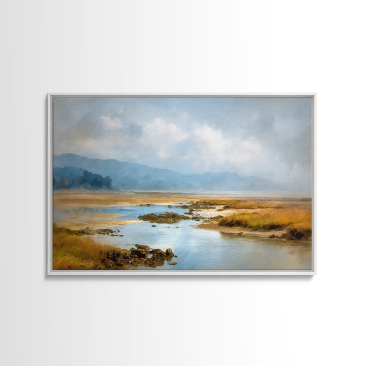Calm Beach Tide Pooling Around Rocks Canvas Print, Nature Art, Nature Wall Art, Living Room Decor, Watercolor Art, Nature, NAT-3x2-76