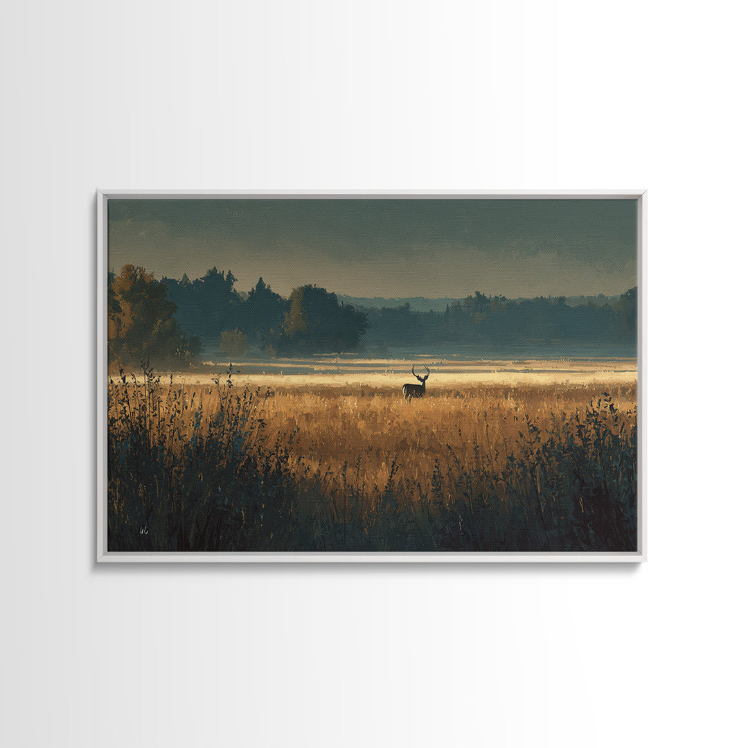 Deer Standing in a Golden Field Canvas Print, Nature Art, Boho Decor, Living Room Decor, Fine Art, Nature, Wall Decor, NAT-3x2-84