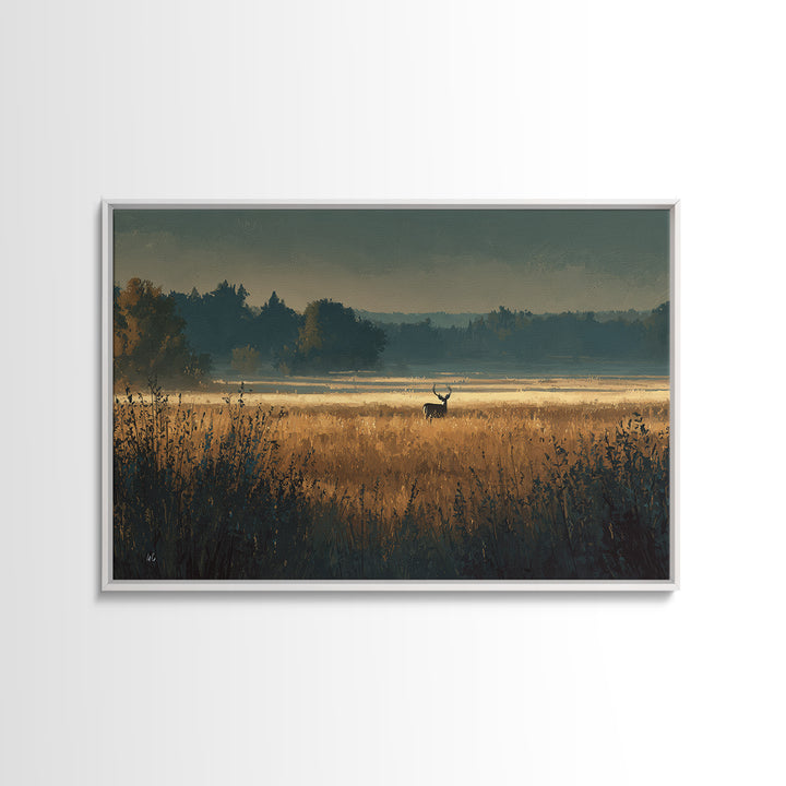 Deer Standing in a Golden Field Canvas Print, Nature Art, Boho Decor, Living Room Decor, Fine Art, Nature, Wall Decor, NAT-3x2-84
