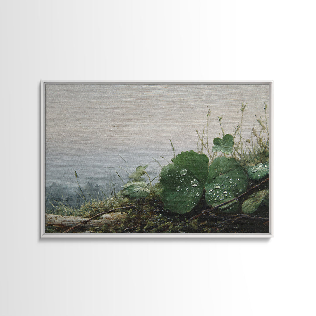 Rain Drops on a Large Green Leaf Framed Canvas Print, Nature Art, Bird Wall Art, Living Room Decor, Fine Art, Nature, NAT-3x2-85