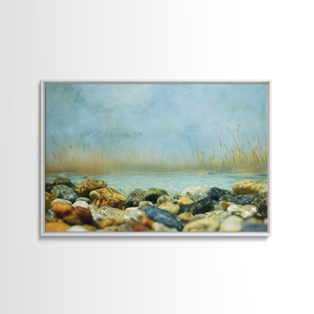 River Stones under Clear Shallow Water Canvas Print, Nature Art, Nature Wall Art, Living Room Decor, Oil Painting, Nature, NAT-3x2-89