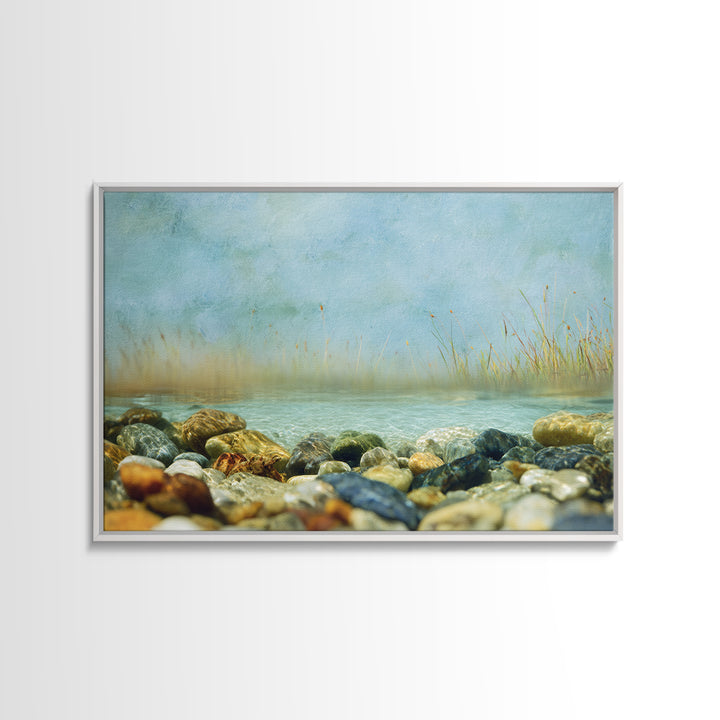 River Stones under Clear Shallow Water Canvas Print, Nature Art, Nature Wall Art, Living Room Decor, Oil Painting, Nature, NAT-3x2-89