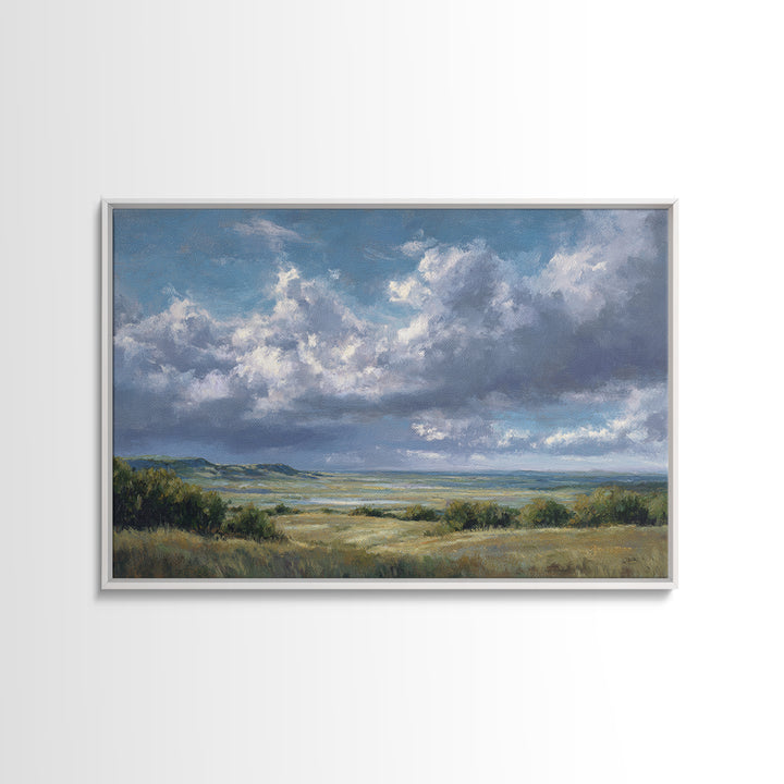 Storm Clouds over a Rolling Prairie Framed Canvas Print, Nature Art, Living Room Wall Art, Living Room Decor, Fine Art, Nature, NAT-3x2-90