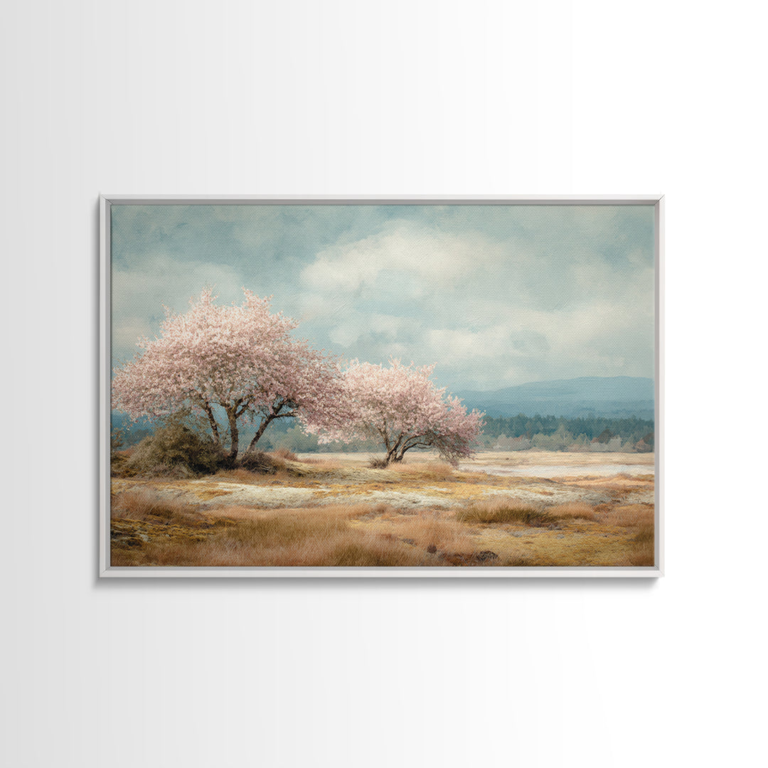 Spring Cherry Blossoms Framed Canvas Print, Nature Art, Luxury Decor, Living Room Decor, Fine Art, Nature, Mushroom, NAT-3x2-92