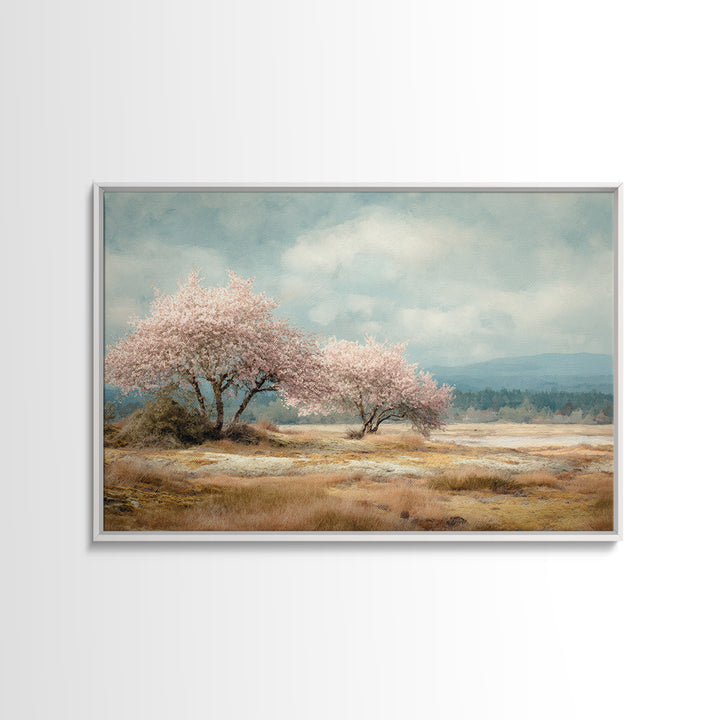 Spring Cherry Blossoms Framed Canvas Print, Nature Art, Luxury Decor, Living Room Decor, Fine Art, Nature, Mushroom, NAT-3x2-92