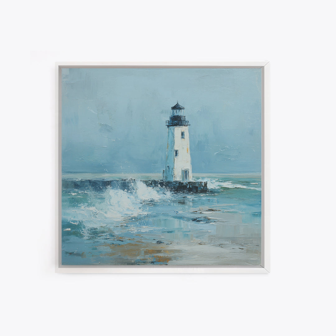 Lighthouse Standing Against Stormy Waves Canvas Print, Nautical Art, Large Wall Art, Coastal Decor, Abstract Art, Harbor, NAU-1x1-3