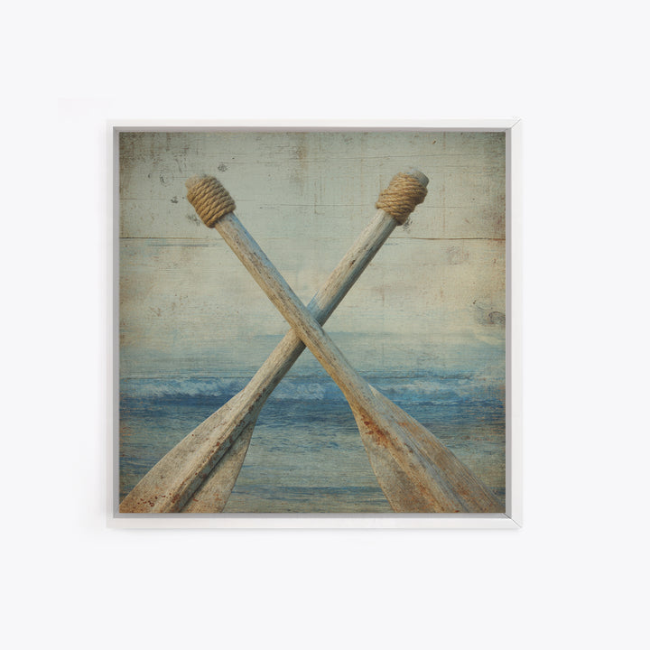 Weathered Oars Crossed Canvas Print, Nautical Art, Coastal Wall Art, Coastal Decor, Harbor, Neutral Decor, Modern Decor, NAU-1x1-35