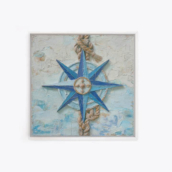 Nautical Star Compass Rose Framed Canvas Print, Nautical Art, Gallery Decor, Coastal Decor, Fine Art, Harbor, Wall Art, NAU-1x1-38