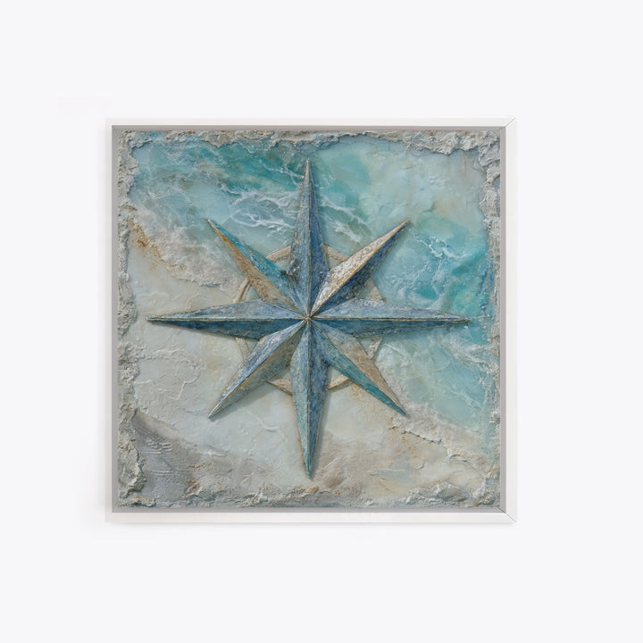 Nautical Star Compass Rose Framed Canvas Print, Nautical Art, Gallery Decor, Coastal Decor, Fine Art, Harbor, Wall Art, NAU-1x1-62
