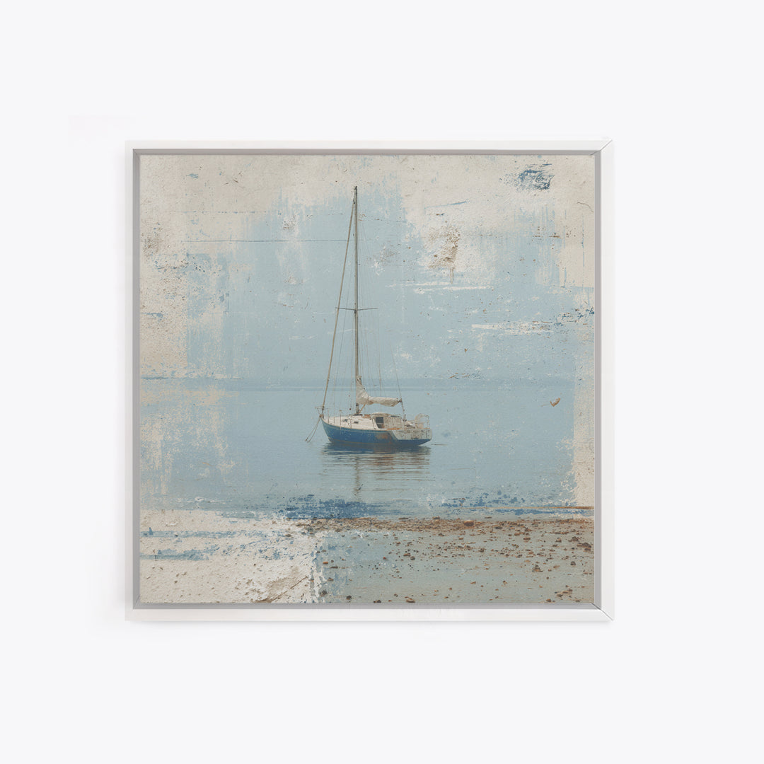Blueprint Sailboat Technical Drawing Framed Canvas Print, Nautical Art, Gallery Wall, Coastal Decor, Abstract Art, Harbor, NAU-1x1-72