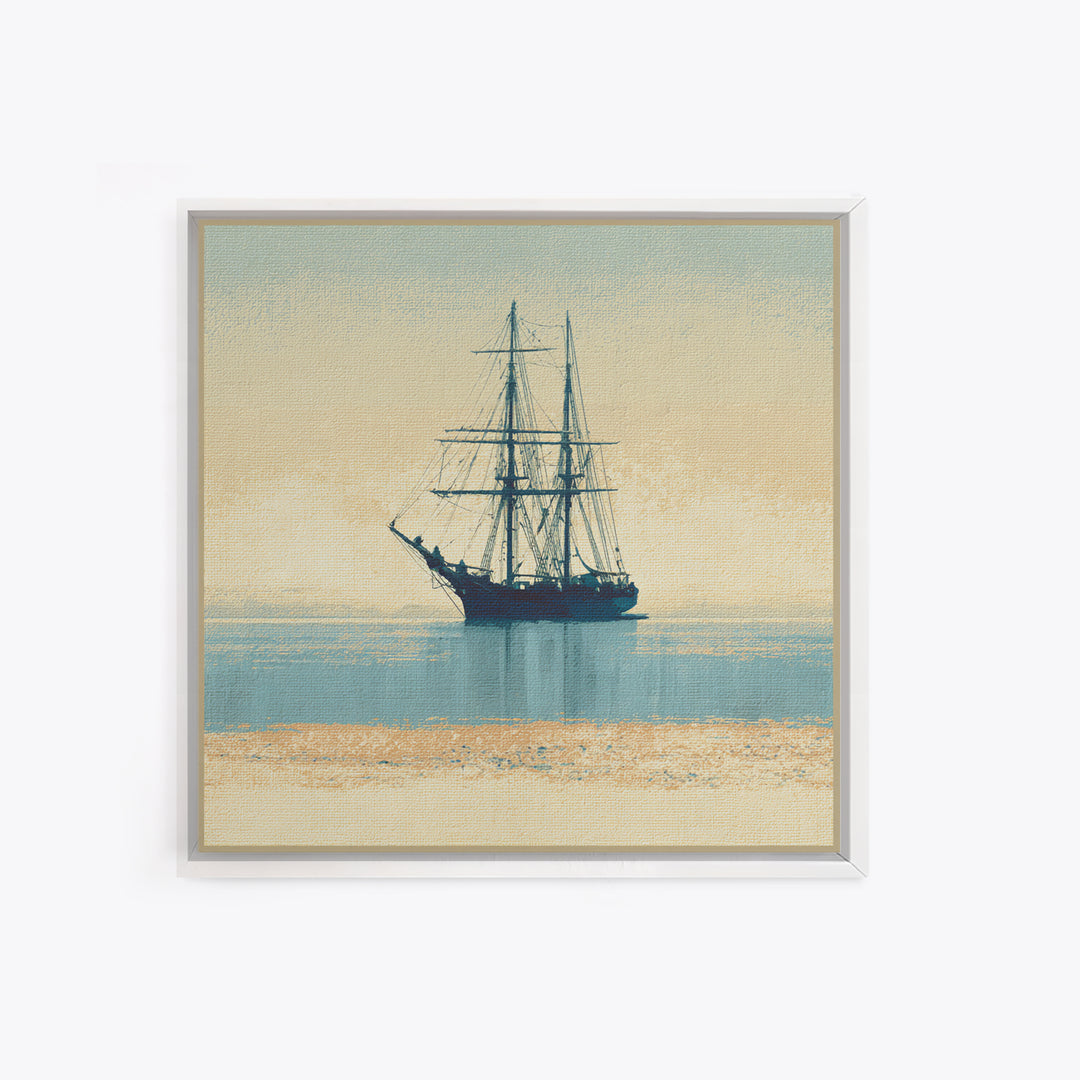 Tall Ship Silhouette at Sunset Framed Canvas Print, Nautical Art, Printable, Coastal Decor, Fine Art, Harbor, Beach Decor, NAU-1x1-8