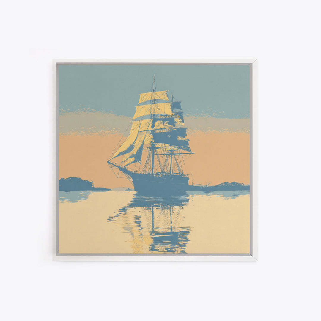 Tall Ship Silhouette at Sunset Framed Canvas Print, Nautical Art, Fine Art Print, Coastal Decor, Fine Art, Harbor, Wall Decor, NAU-1x1-80
