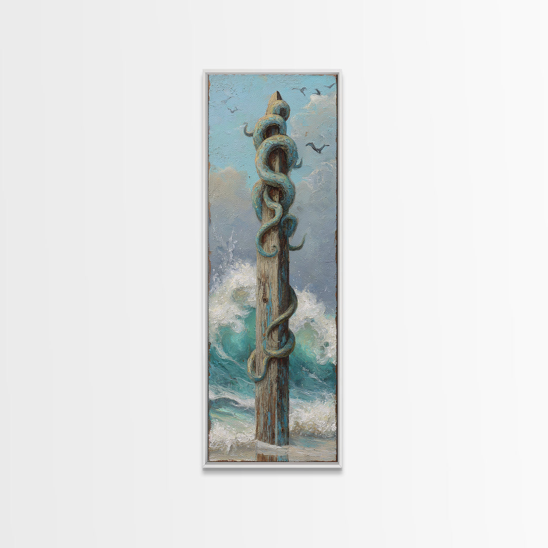 Octopus Wrapped Around an Anchor Canvas Print, Nautical Art, Boho Decor, Coastal Decor, Oil Painting, Harbor, Art Print, NAU-1x3-97