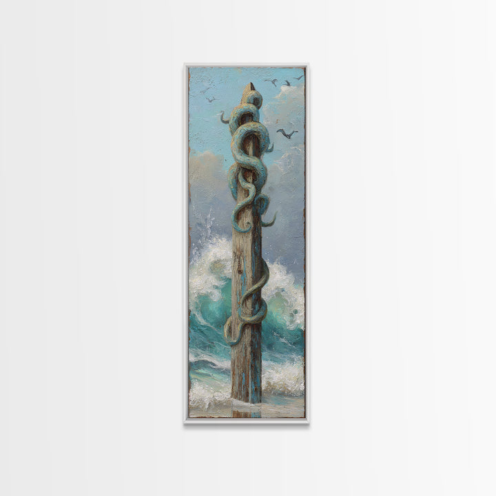 Octopus Wrapped Around an Anchor Canvas Print, Nautical Art, Boho Decor, Coastal Decor, Oil Painting, Harbor, Art Print, NAU-1x3-97