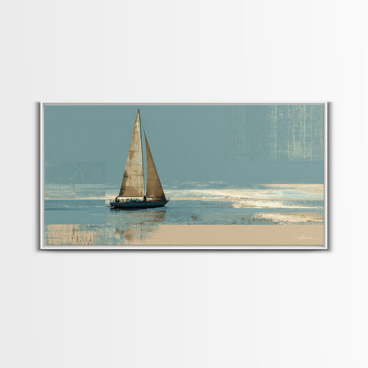 Blueprint Sailboat Technical Drawing Framed Canvas Print, Nautical Art, Statement Artwork, Coastal Decor, Fine Art, Harbor, NAU-2x1-20