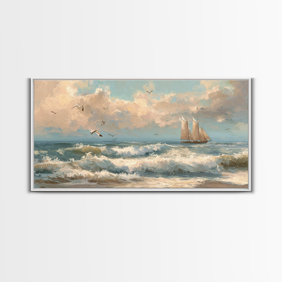 Sea Captain Portrait Framed Canvas Print, Nautical Art, Boho Decor, Coastal Decor, Fine Art, Harbor, Painting, Art Print, NAU-2x1-27