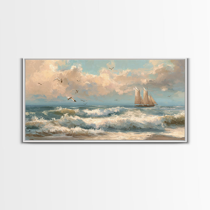 Sea Captain Portrait Framed Canvas Print, Nautical Art, Boho Decor, Coastal Decor, Fine Art, Harbor, Painting, Art Print, NAU-2x1-27