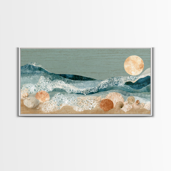 Porthole View of Waves and Moon Framed Canvas Print, Nautical Art, Room Decor, Coastal Decor, Fine Art, Harbor, Printable, NAU-2x1-42